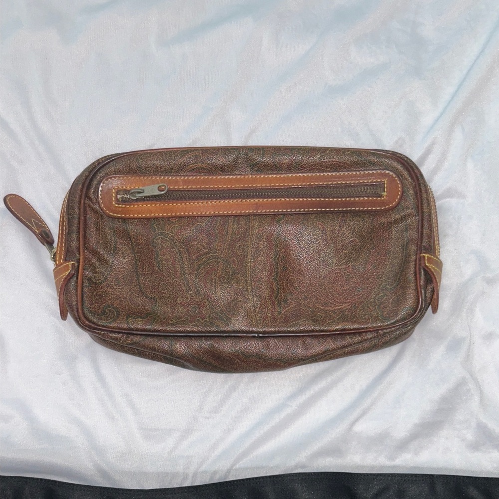 Vintage ETRO Milano Paisley Toiletry Case - Brown Coated Canvas